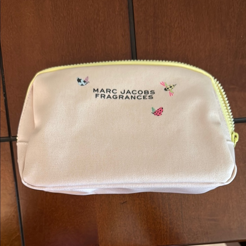 NWOT - Marc Jacobs Fragrances Light Pink Pouch with Yellow Zipper and Embroidery